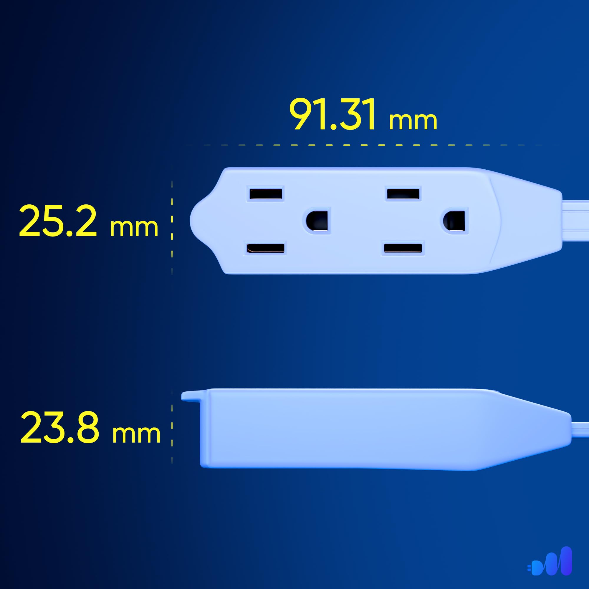 Maximm Cable 6 Ft 360� Rotating Flat Plug Extension Cord/Wire, 16 Awg Multi 3 Outlet Extension Wire, 3 Prong Grounded Wire   White   Ul Certified