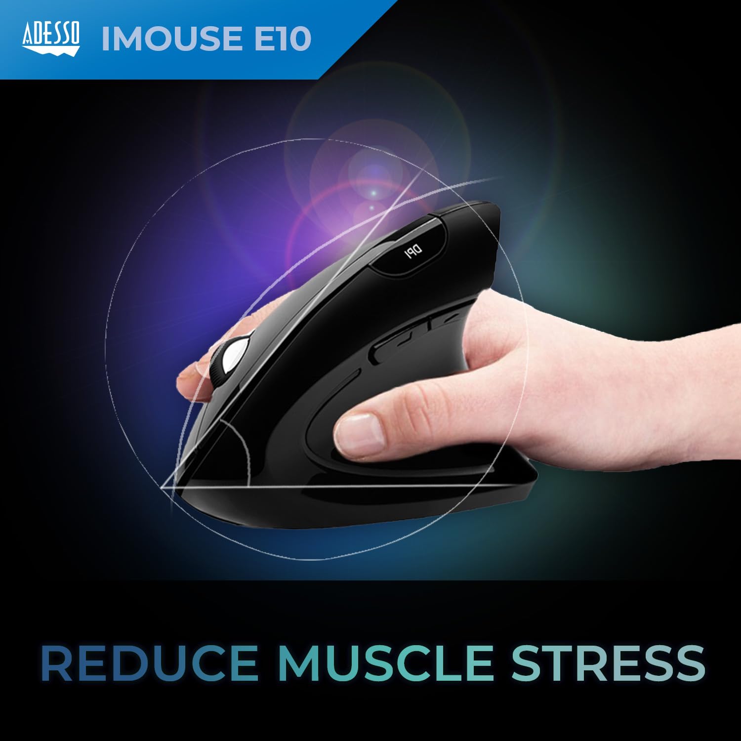 Adesso Imouse E10   Vertical Ergonomic Optical 6 Button 2.4 Ghz Rf Wireless Mouse   Right Hand Orientation