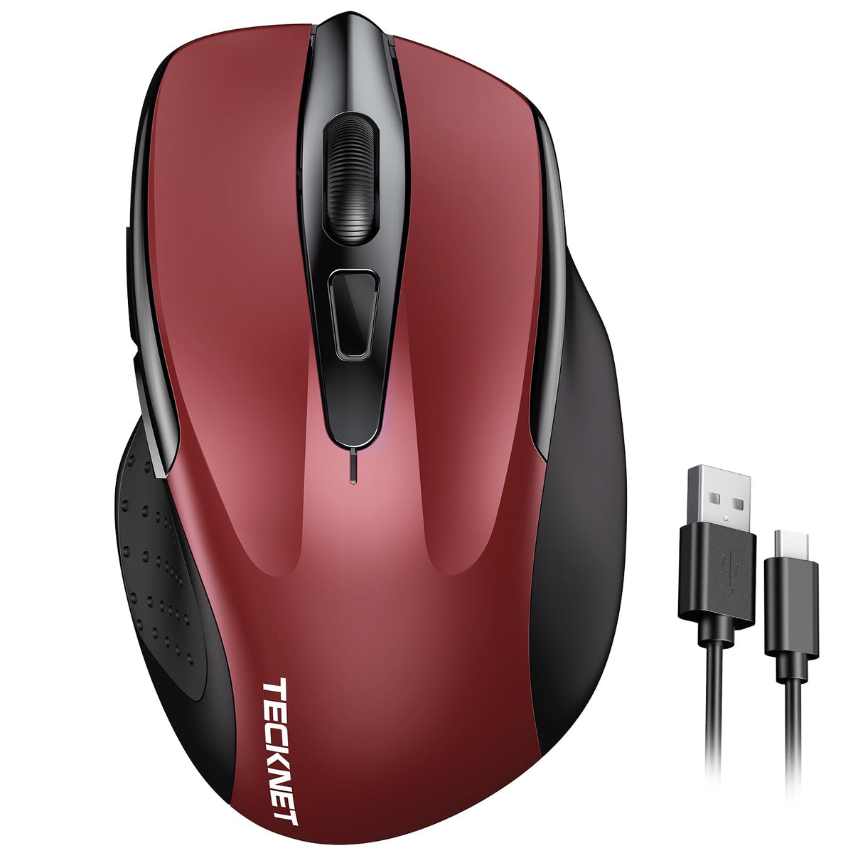 Tecknet Rechargeable Wireless Mouse, 2.4G Silent Mouse, Quiet Click, 6 Adjustable 4800 Dpi, Cordless Computer Mouse, Ergonomic Mouse For Laptop, 6 Buttons Usb Mouse For Chromebook, Ergo Grip - Red