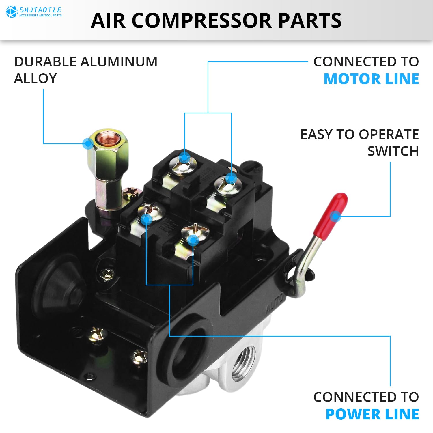 Universal Air Compressor Pressure Switch Control Valve (90 120 Psi, 110V 240V) With 0 180 Psi Regulator And Safety Pressure Reli