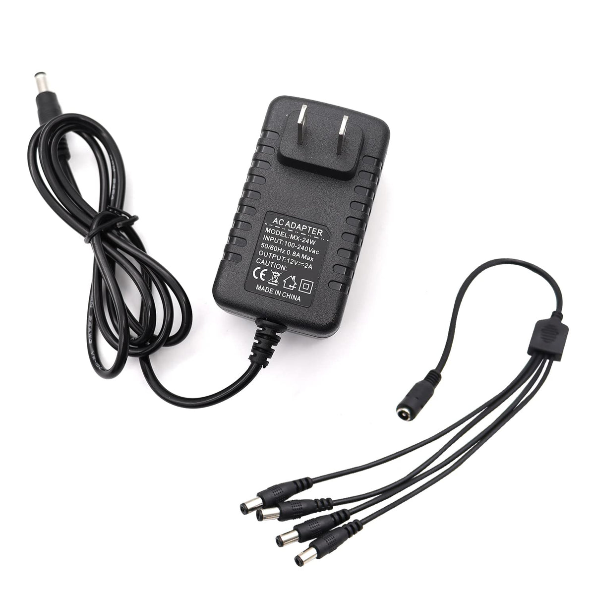 Tnuocke 12V 2A 100V-240V Ac To Dc Power Adapter 5.1X2.1Mm 4-Way Power Splitter Cable For Cctv/Camer/Dvr H-M-026