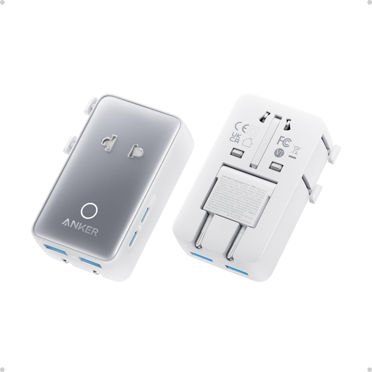 Anker Nano Travel Adapter, 5 Port Power Adapter With 1 Ac, 2 Usb A, And 2 Usb C Ports, Smart Temperature Control, Compatible Wit