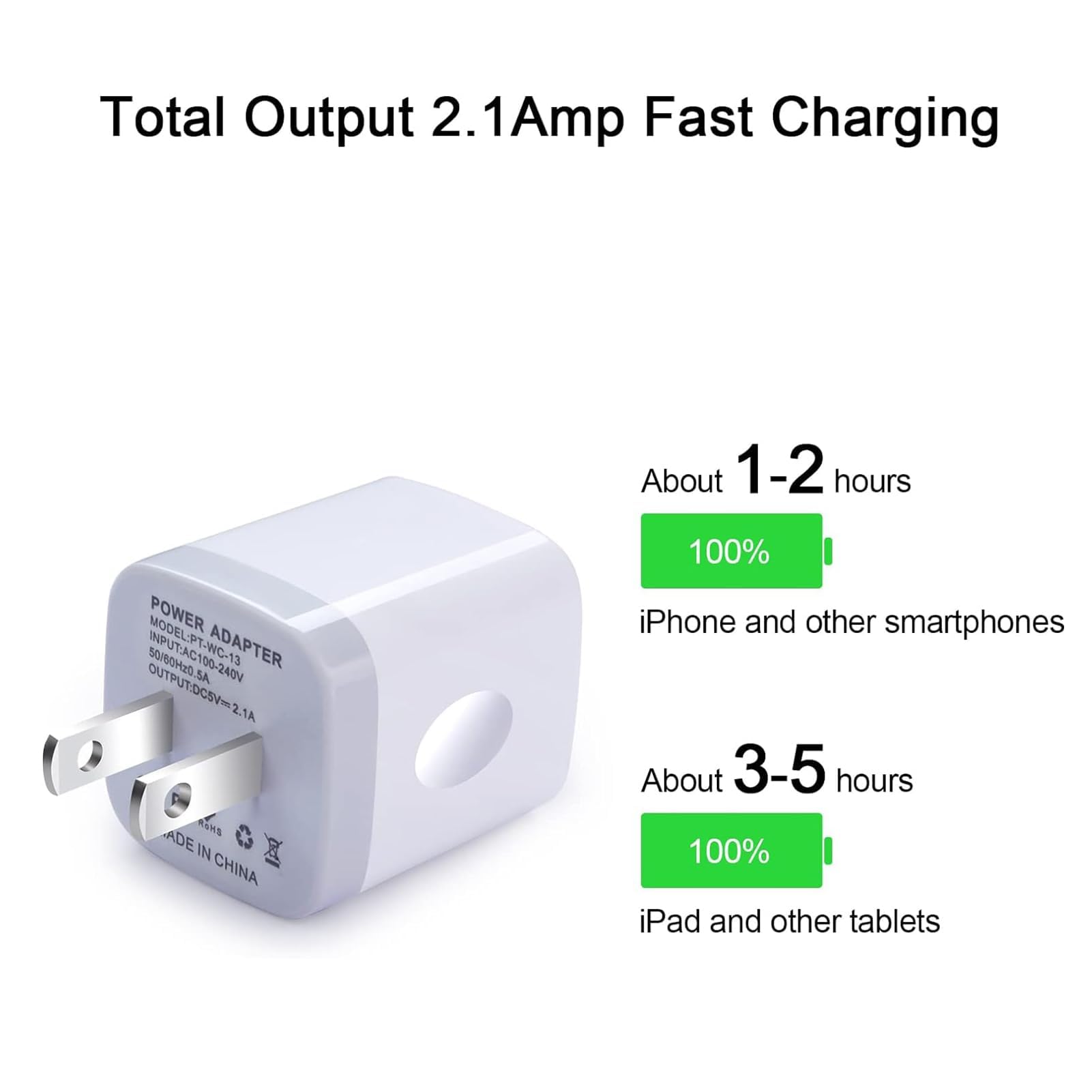 Usb Charger Wall Plug, Fivebox 5Pack 2.1Amp Fast 2Ports Usb Wall Power Adapter Charging Block Base Charger Brick Cube Box For Ip