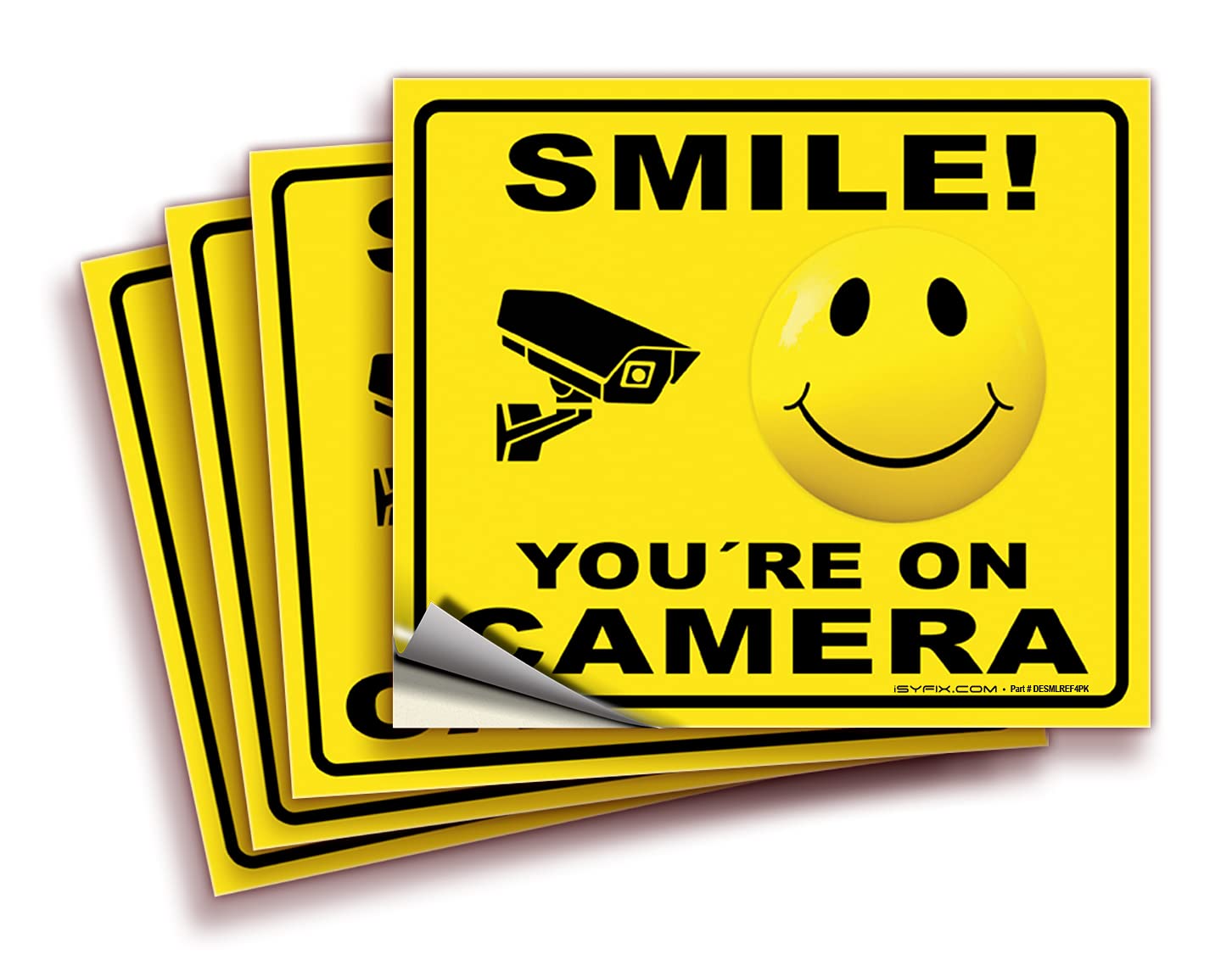 Isyfix Smile You'Re On Camera Reflective Stickers For Home   4 Pack 7X6 Inch   Uv, Weather, Scratch, Fade Resistance, Security C
