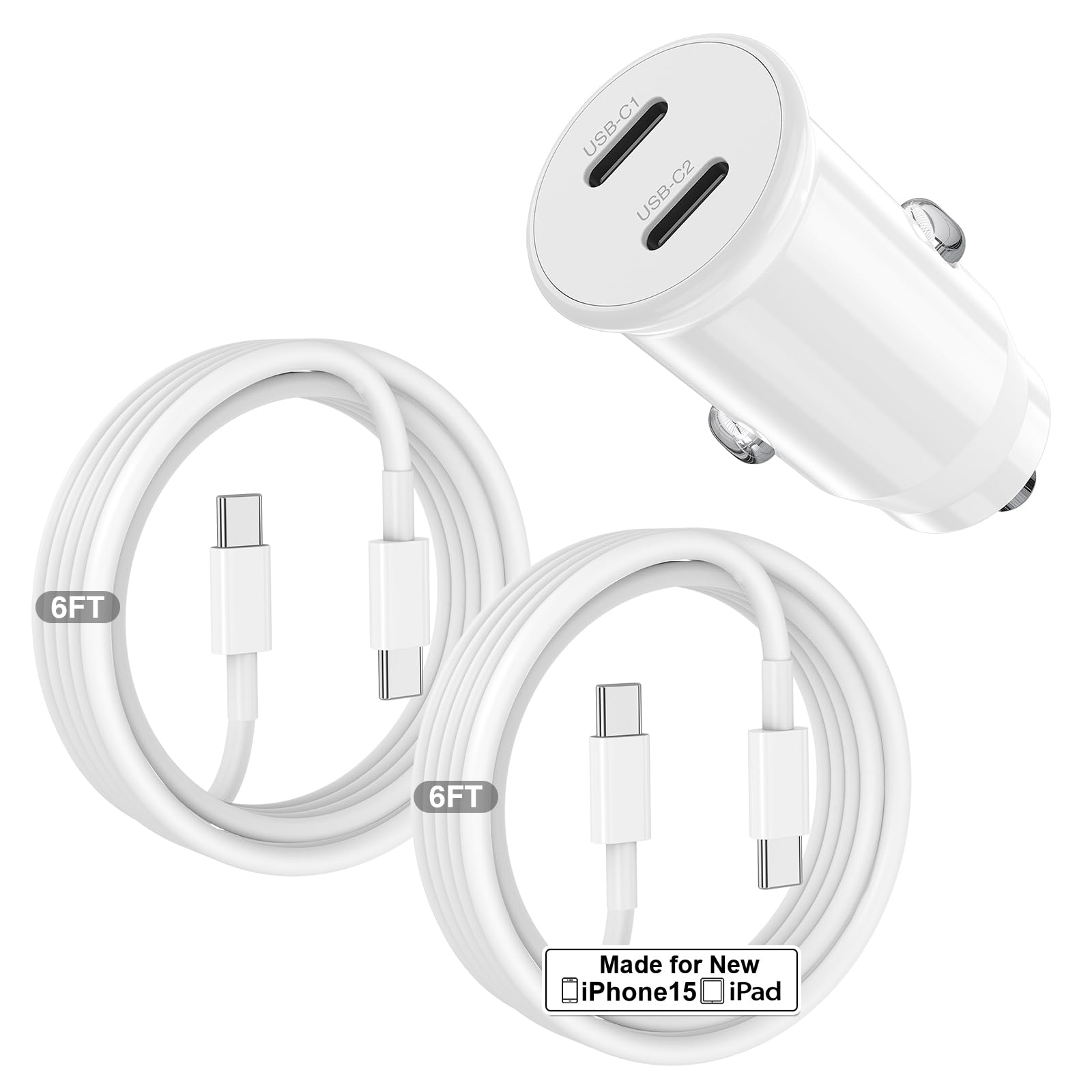 For Iphone 16 15 Pro Max Car Charger Fast Charging, 40W Dual Port Usb C Car Charger With 2Pack Usb C Cable 6Ft,Type C Car Adapte
