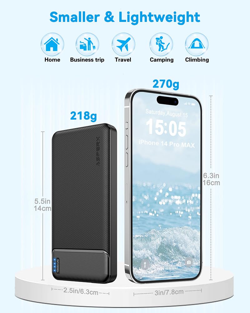 Asperx 10000Mah Usb C Output Portable Charger Power Bank Fast Charging, Portable Battery Bank External Battery Pack For Iphone,