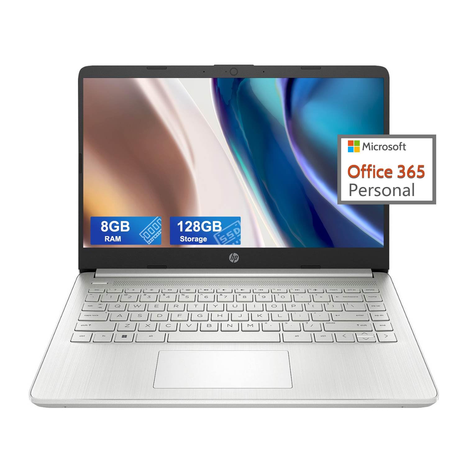 HP 14 Ultralight Laptop for Student and Business, Intel Core N4120 (4-Core), 8GB RAM, 128GB Storage, 1 Year Office 365, Win 11 S