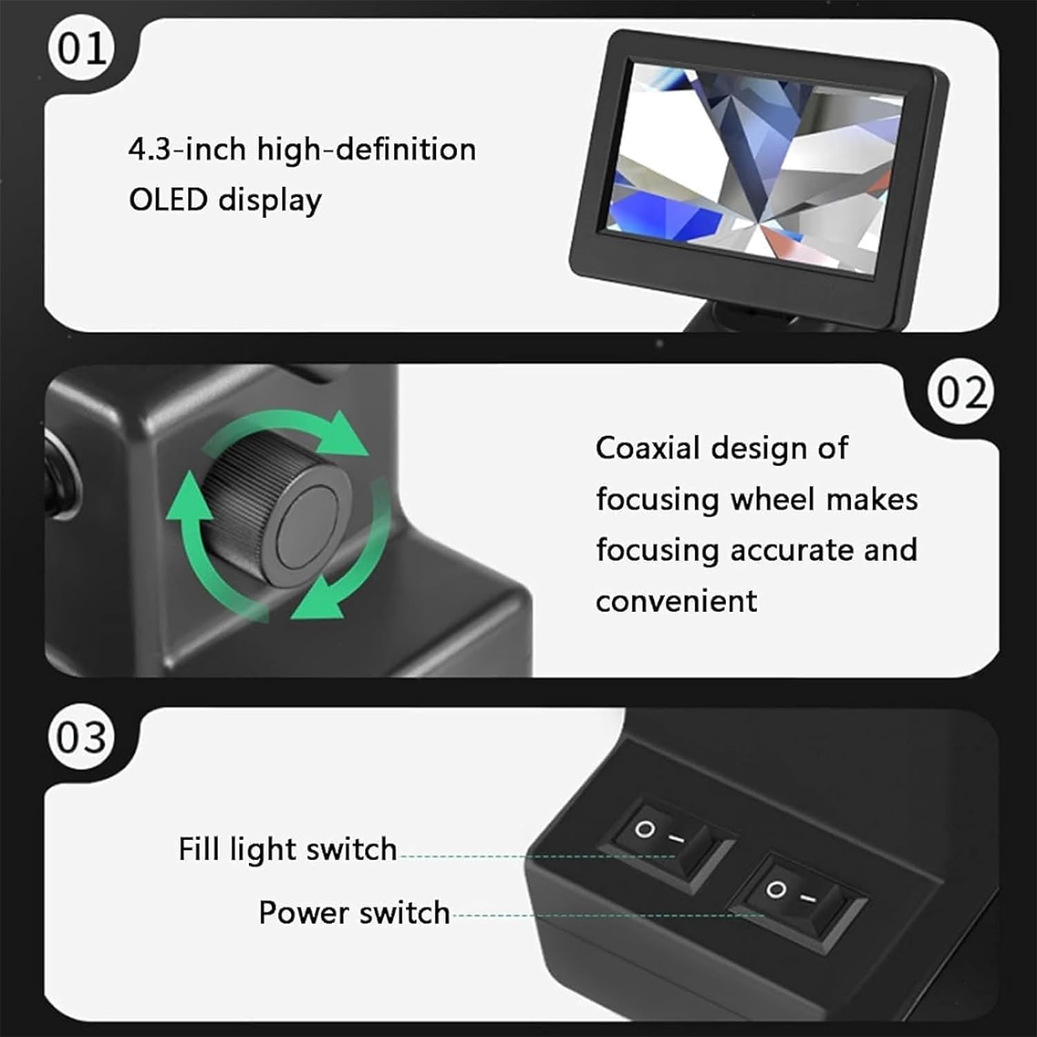 4.3Inch Lcd Digital Microscope,Digital Diamond Girdle Viewer, 50-1000X Magnification, Biological Microscope Kit, Accurate Identi