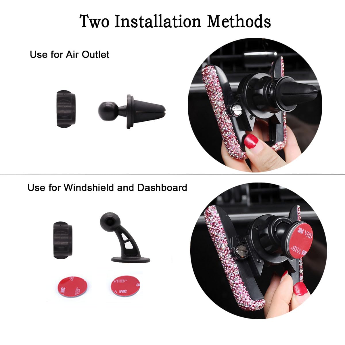 Suncaraccl Bling Car Phone Holder   Mini Dash Air Vent Automatic Phone Mount   Universal 360Adjustable Crystal Auto Car Stand