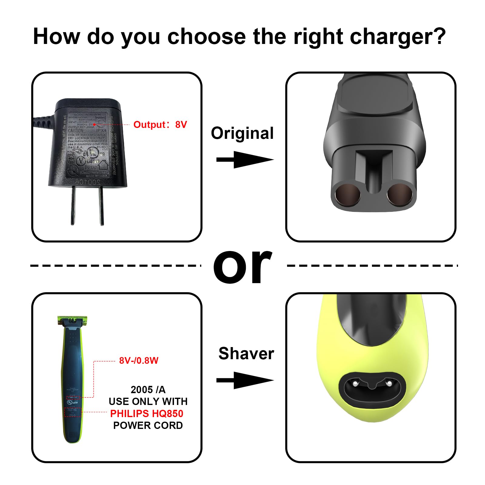 Iberls For Philips Hq850 Power Cord For Oneblade Qp2630 Qp2530 Shaver, Replacement Charger 8V / 0.8W, Compatible With Philips Ra