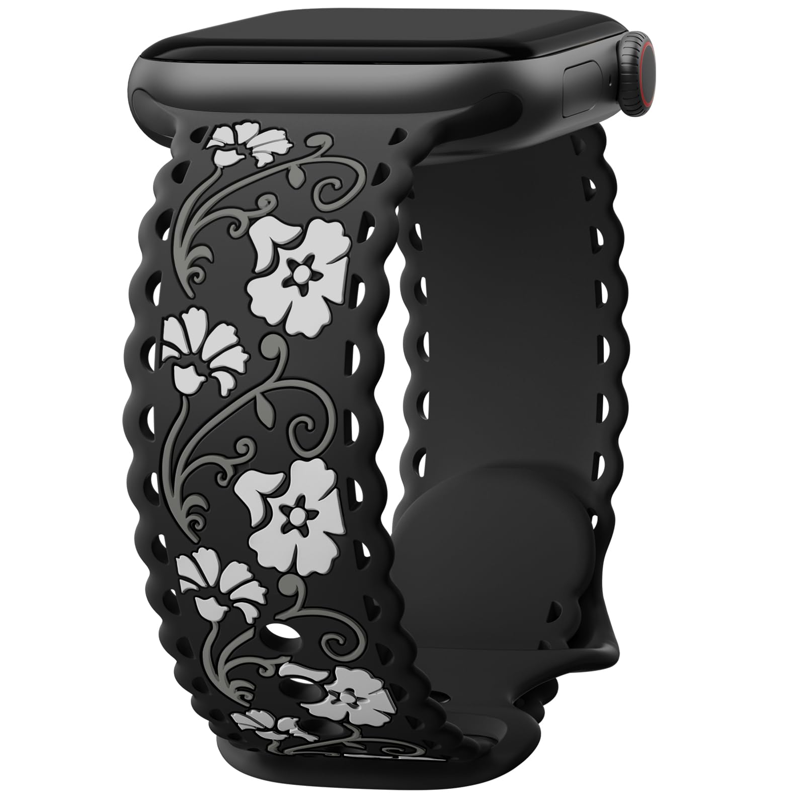 SNBLK Thin Silicone Band Compatible with Apple Watch Bands for Women 40mm 41mm 42mm 44mm 45mm 46mm 49mm 38mm, Flower Soft Strap 