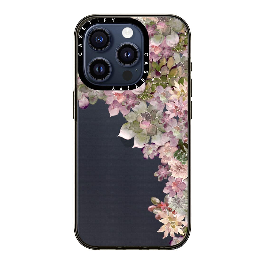 Casetify Compact Iphone 15 Pro Case [2X Military Grade Drop Tested / 4Ft Drop Protection]   My Succulent Garden Rose   Clear Bla