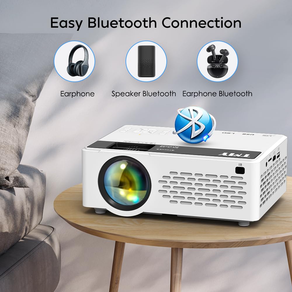 Tmy Mini Projector, Upgraded 9500 Lumens Bluetooth Projector With 100'' Screen, 1080P Full Hd Portable Projector, Movie Projecto