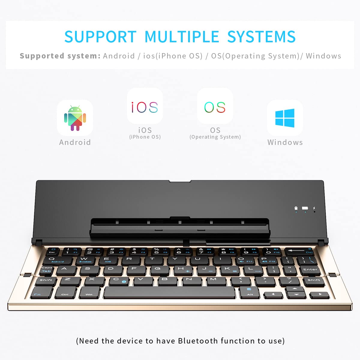 Geyes Folding Bluetooth Keyboard, Wireless Foldable Keyboard With Portable Pocket Size, Aluminum Alloy Housing, Carrying Pouch, For Ipad, Iphone, And More Tablets, Laptops And Smartphones(Gold)