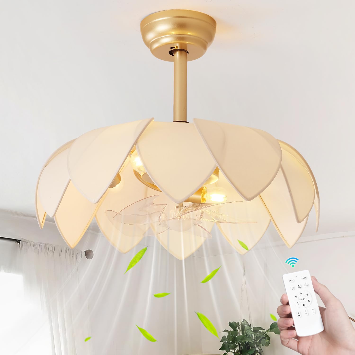 ainqiant 20 Gold Fandelier Ceiling Fans with Lights,Flower Chandelier Ceiling Fan with Light and Remote Control, Boho Fandelier 