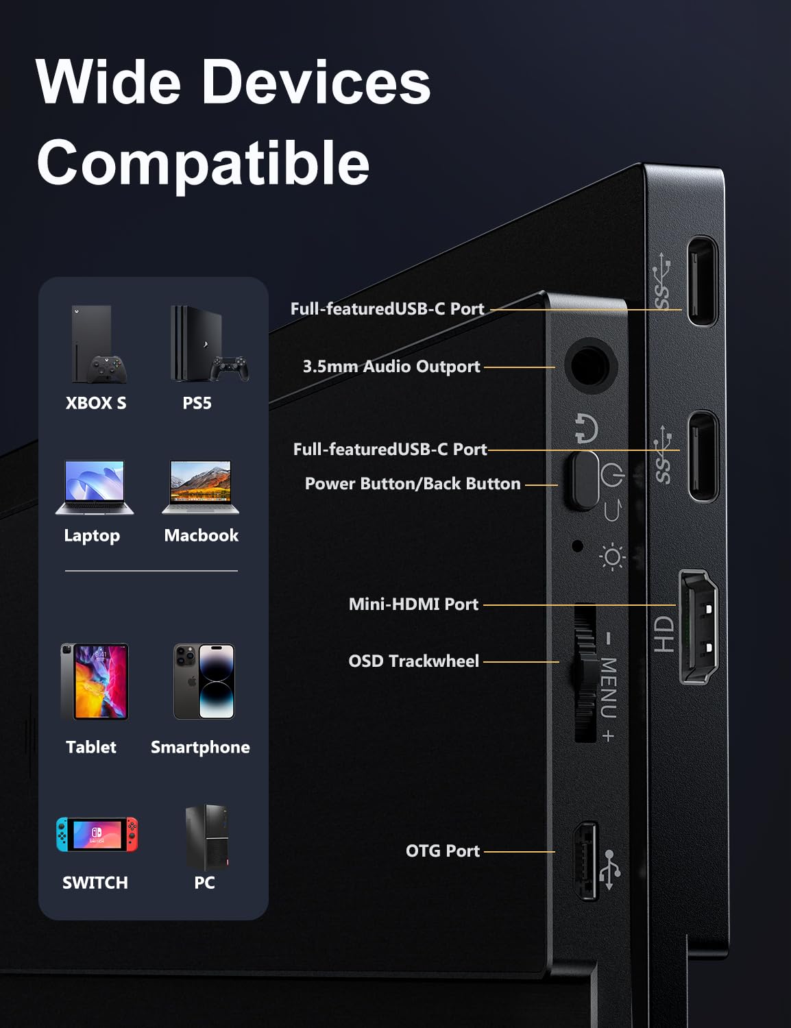 2.5K Portable Gaming Monitor, 16  2520X1680 1500:1 Ips Laptop Monitor, Slim Lightweight Usb C Hdmi Computer Display, Gaming Scre