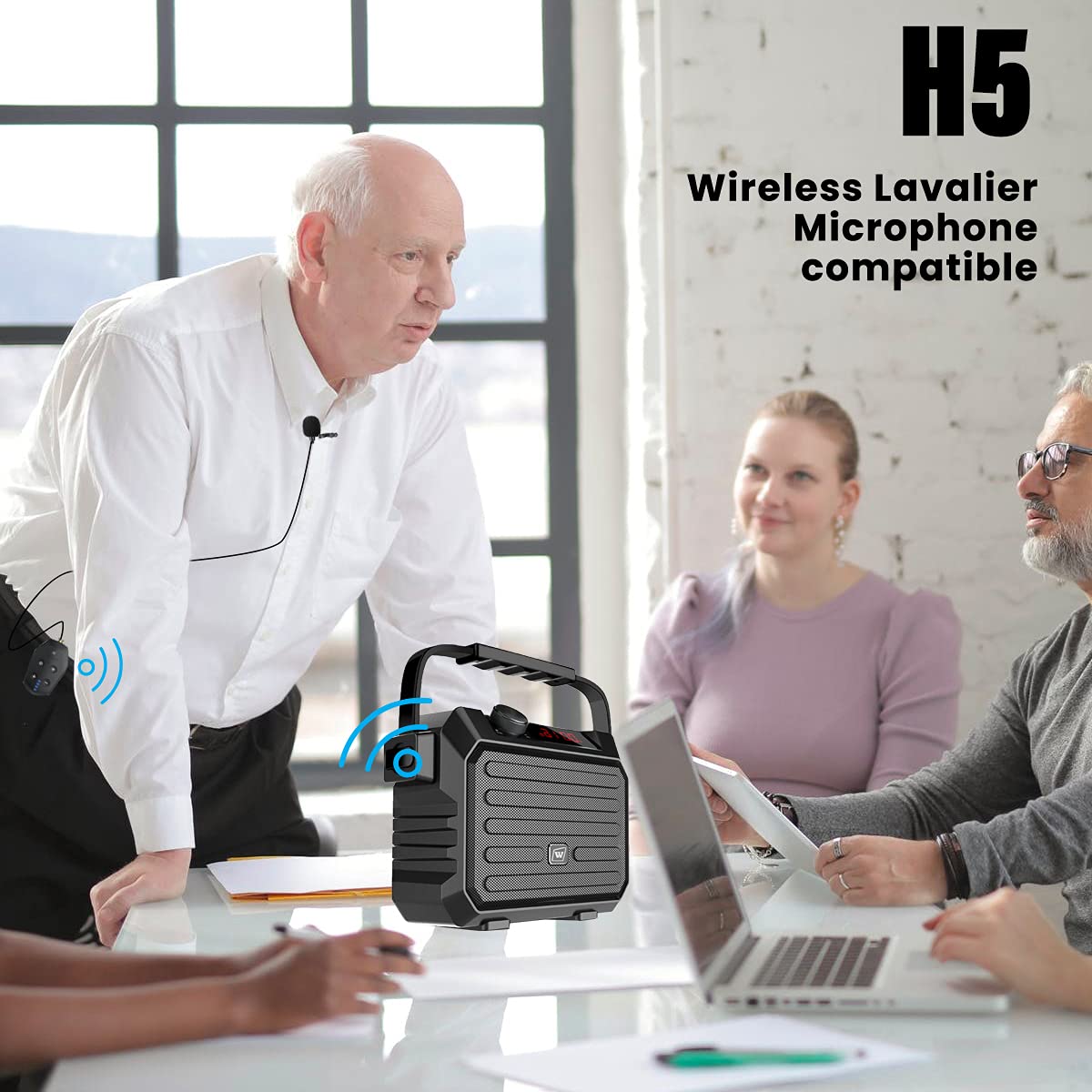 Wireless Pa System With Wireless Headset Microphone Lavalier Lapel Microphone Transmitter, 30W Wireless Voice Amplifier Portable