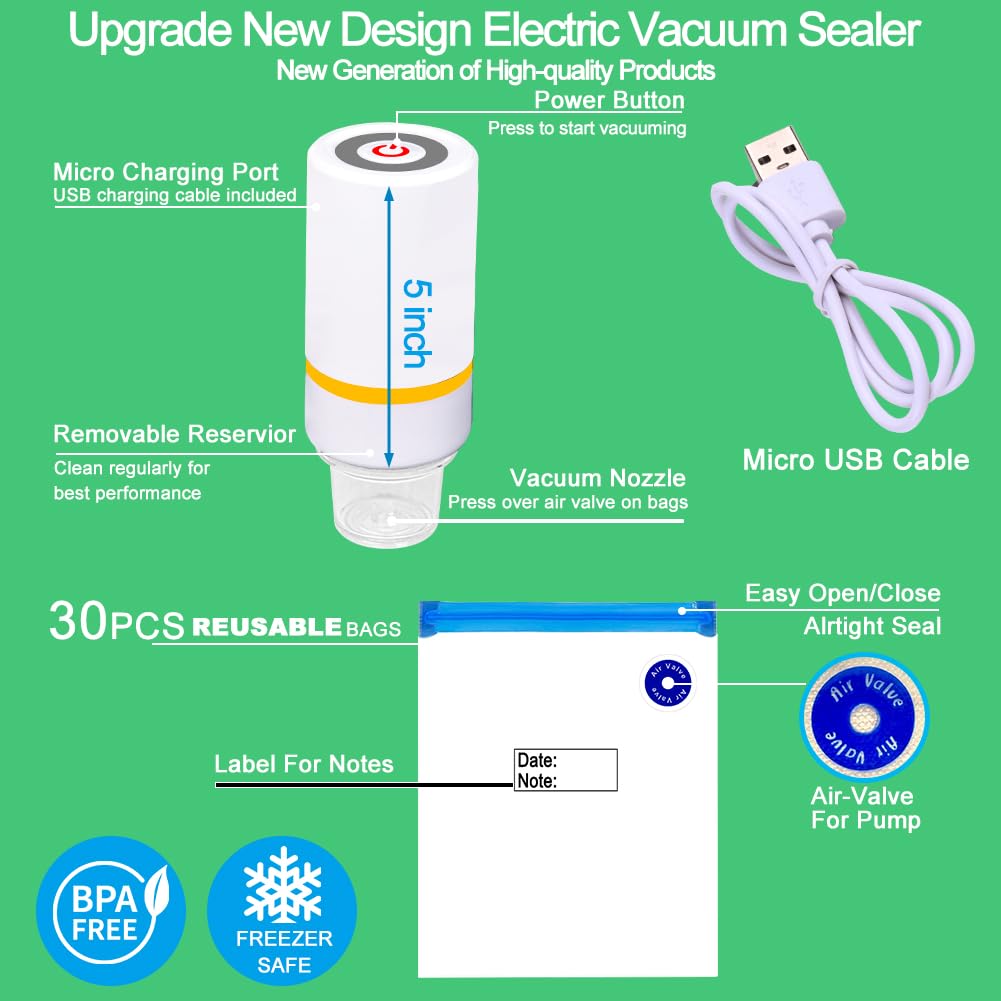 Sous Vide Bags, 42 Pcs Electric Food Vacuum Sealer Set For Anova, Joule Cookers  30 Pcs Reusable Storage Sealer Bags,5 Clips & 5