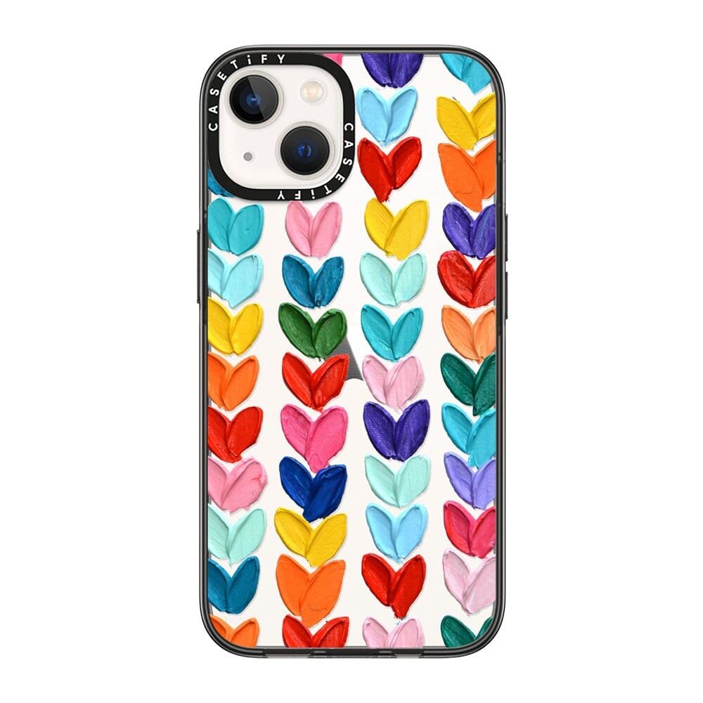 Casetify Compact Iphone 14 Case [2X Military Grade Drop Tested / 4Ft Drop Protection]   Polka Daub Hearts   Clear Black