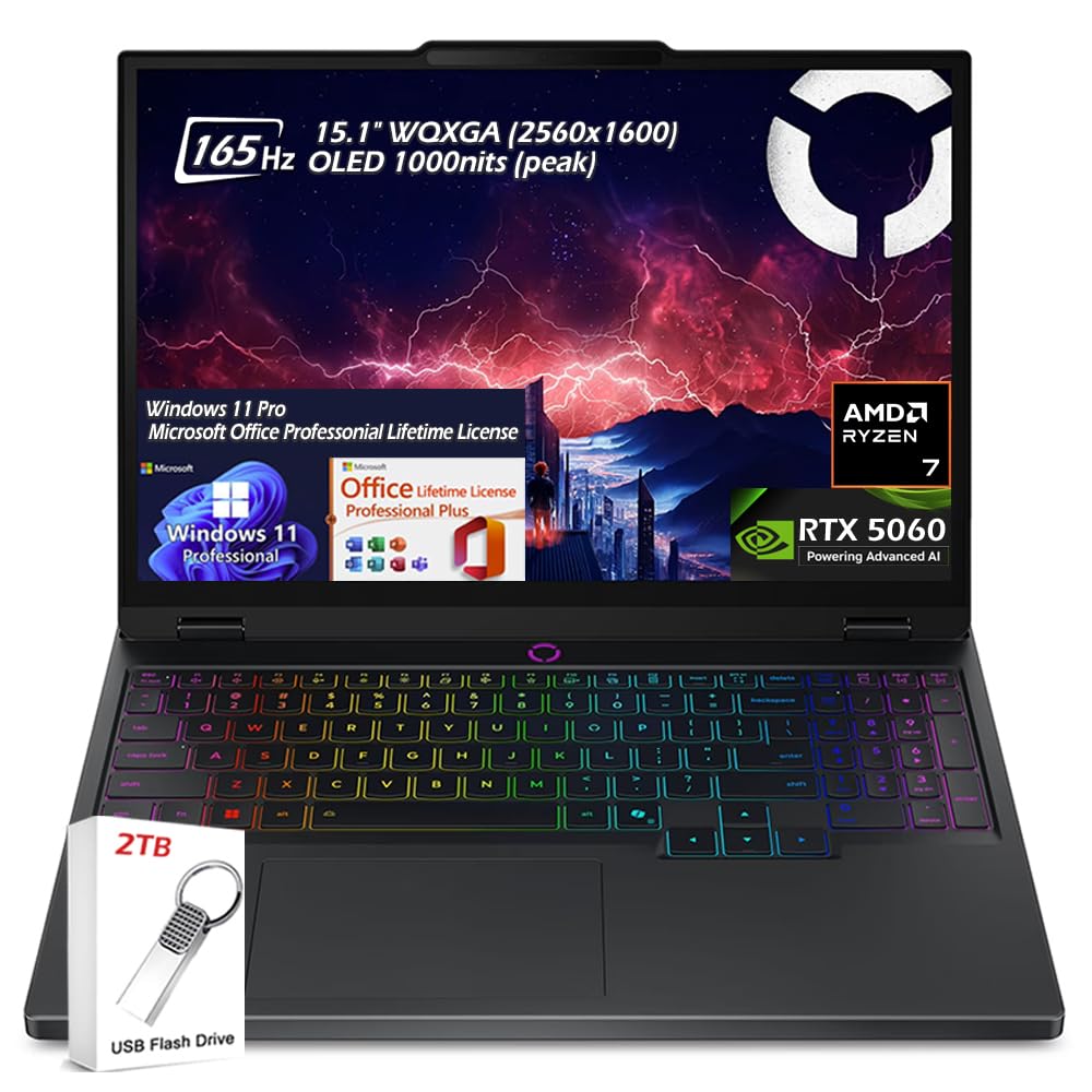 Lenovo Legion 5 15.1 OLED WQXGA 165HZ Gaming Notebook, AMD Ryzen 7 260 32GB RAM 1TB SSD, NVIDIA GeForce RTX 5060, Win11 Pro & Of