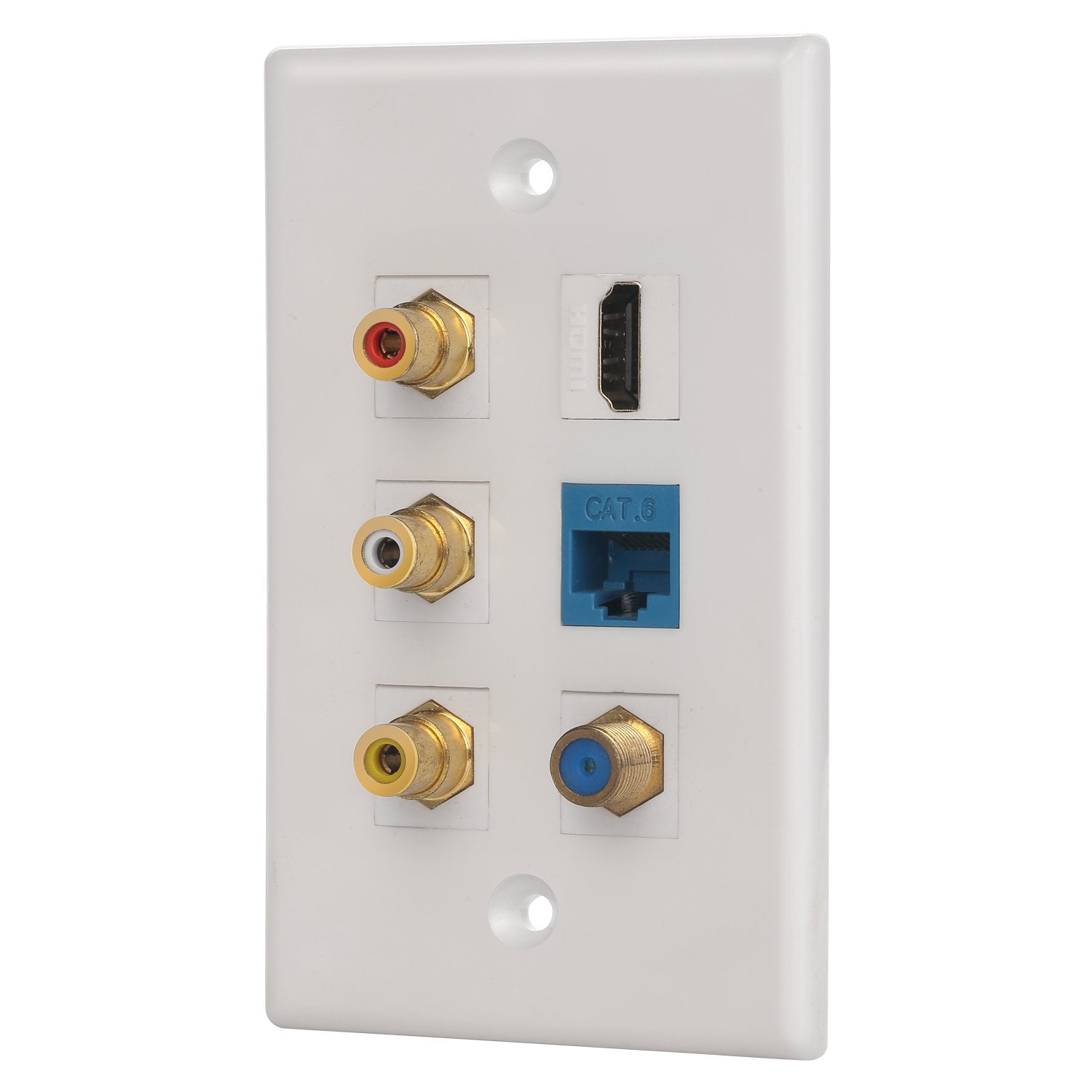 Ibl  6 Port Wall Plate With 3 Rca+F Coaxial Cable Tv+Cat6 Ethernet+Hdmi Female To Female In White