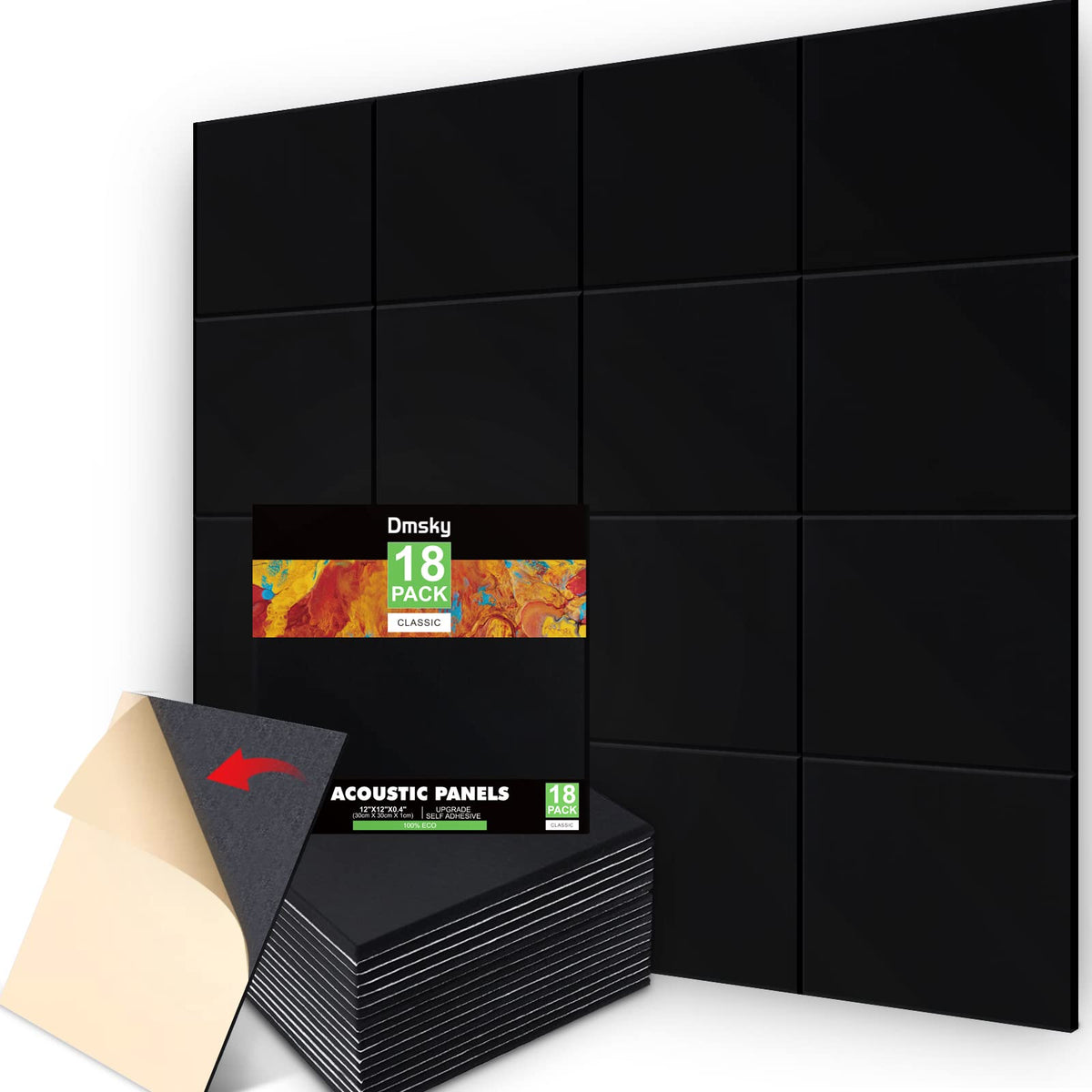 18 Pack Black Acoustic Panels 12''X12''X 0.4''Sound Absorbing Panel Wall Decoration Soundproof Wall Panels High Density Sound De