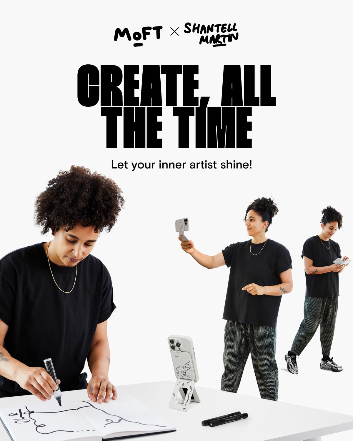 Moft X Shantell Martin Phone Tripod Stand Selfie Stick For Iphone, Multi-Angles Iphone Stand, Lightweight & Portable Phone Holde