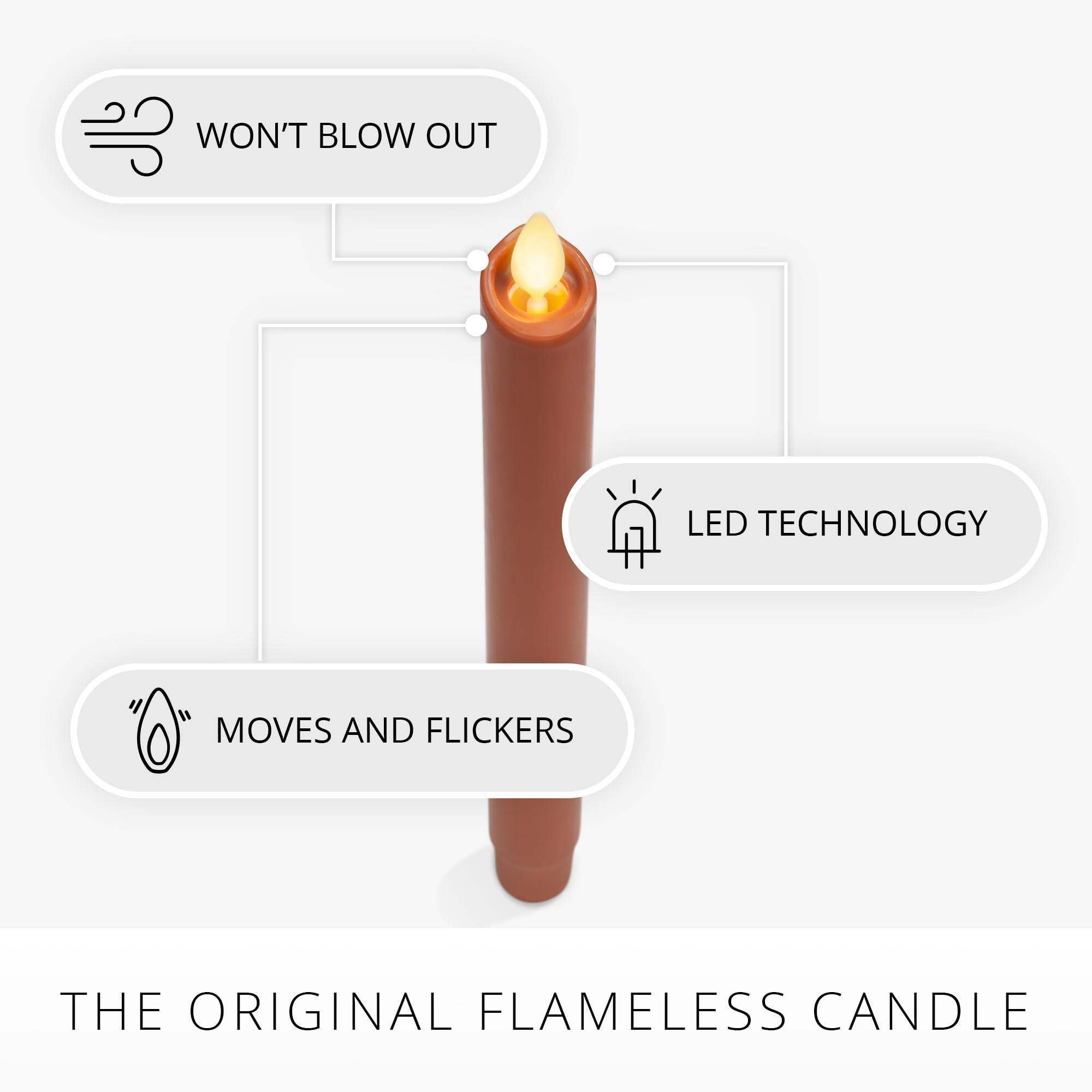 Luminara Flameless Candle Taper (1'' X 9.5'') Melted Top Real Wax Unscented Remote Ready Timer (Adobe Smooth)