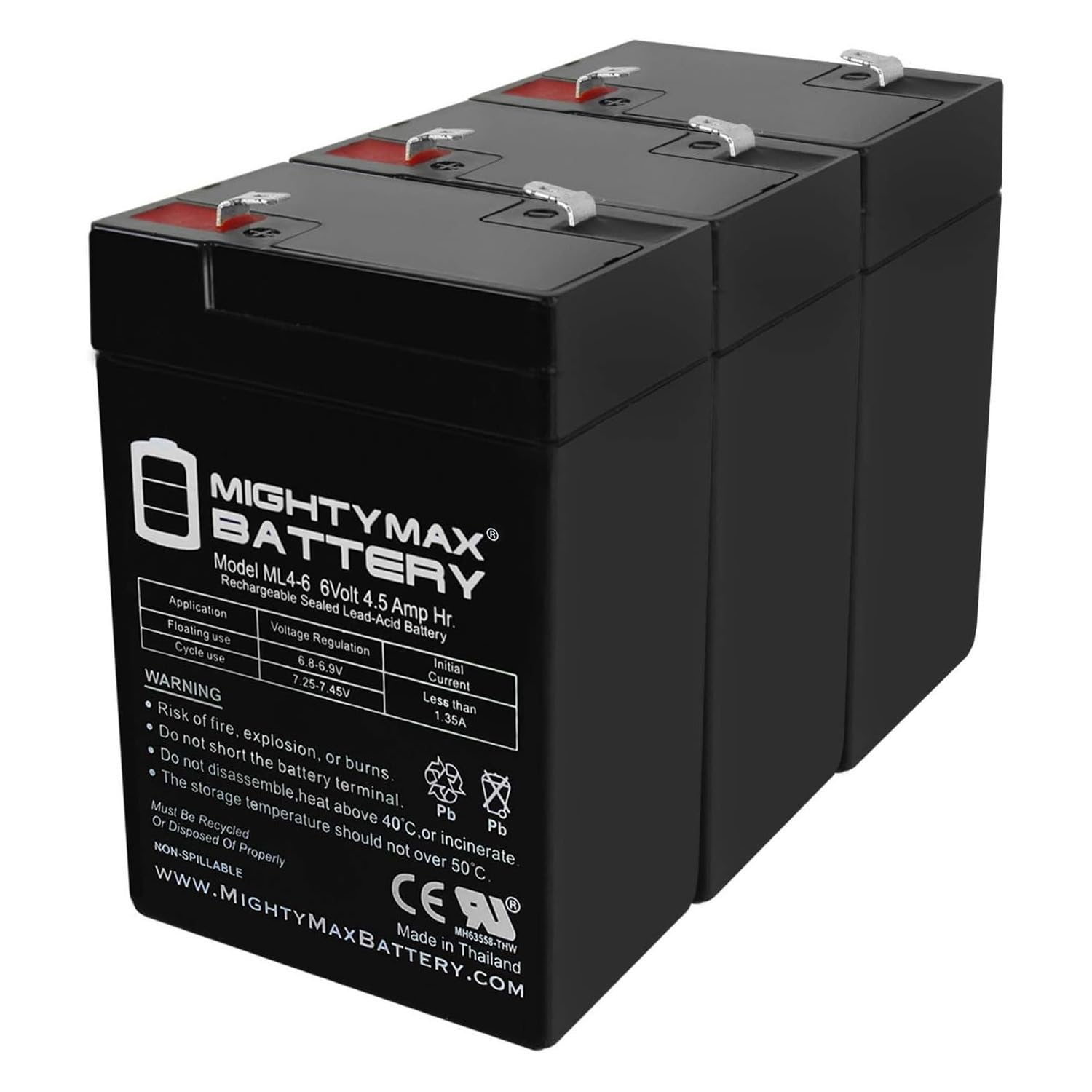Mighty Max Battery Ml4 6   6 Volt 4.5 Ah Sla Battery   3 Pack
