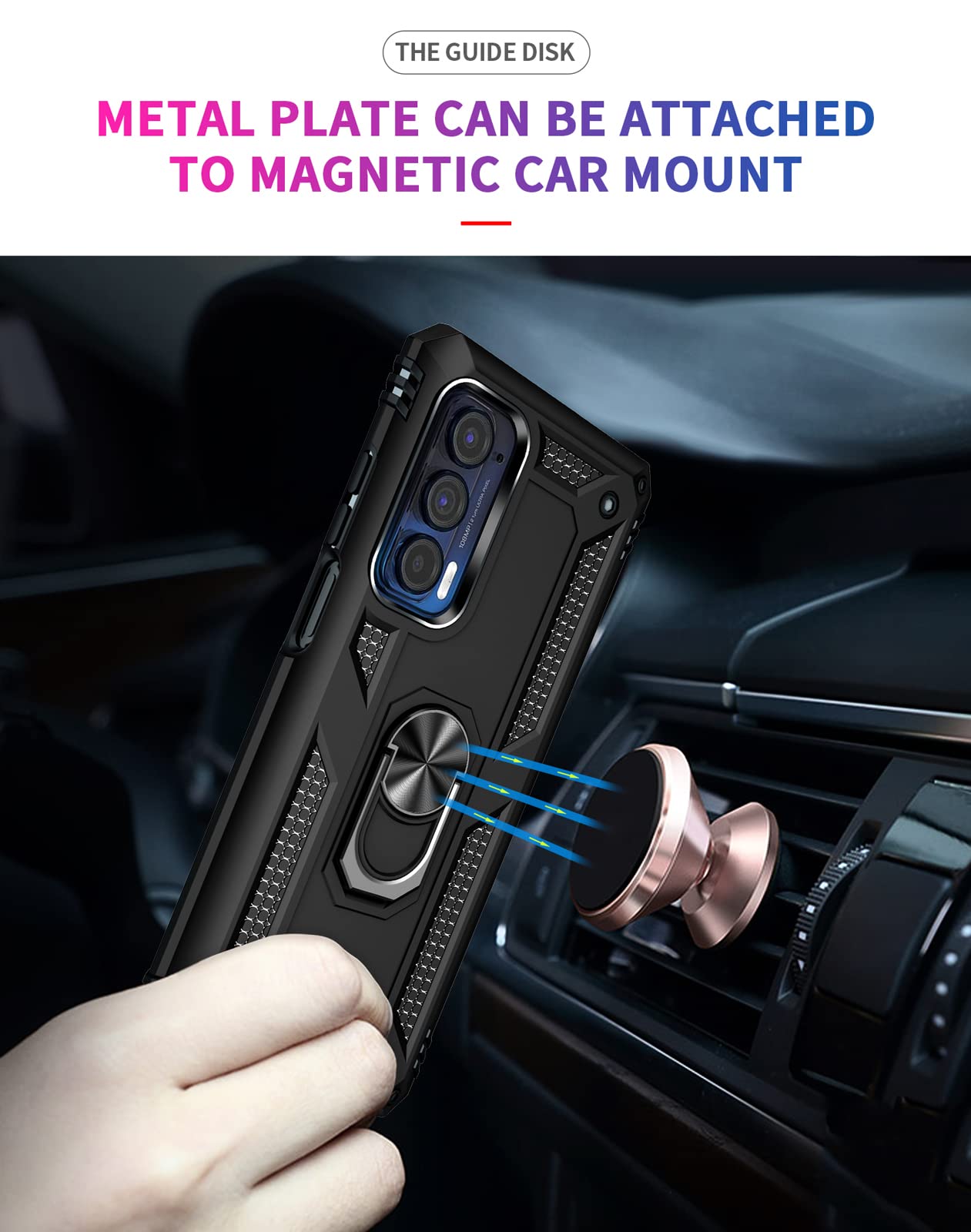 SKTGSLAMY Phone Case for Moto Edge 2021 Motorola Edge 5G UW with Magnetic Kickstand 16ft Drop Tested TPU PC Black