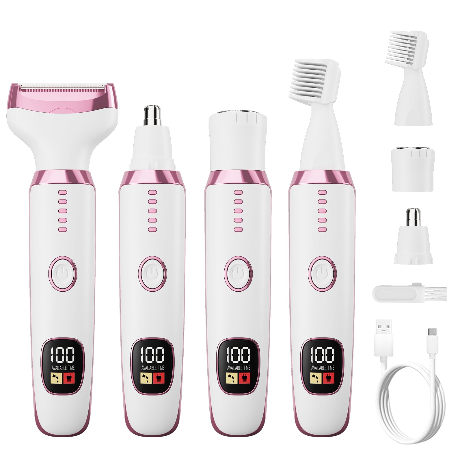 Electric Razors For Women, Bikini Trimmer 4 In 1 Lady Shaver, Wet/Dry Cordless Hair Remover For Nose Hair Face Eyebrow Arms Legs