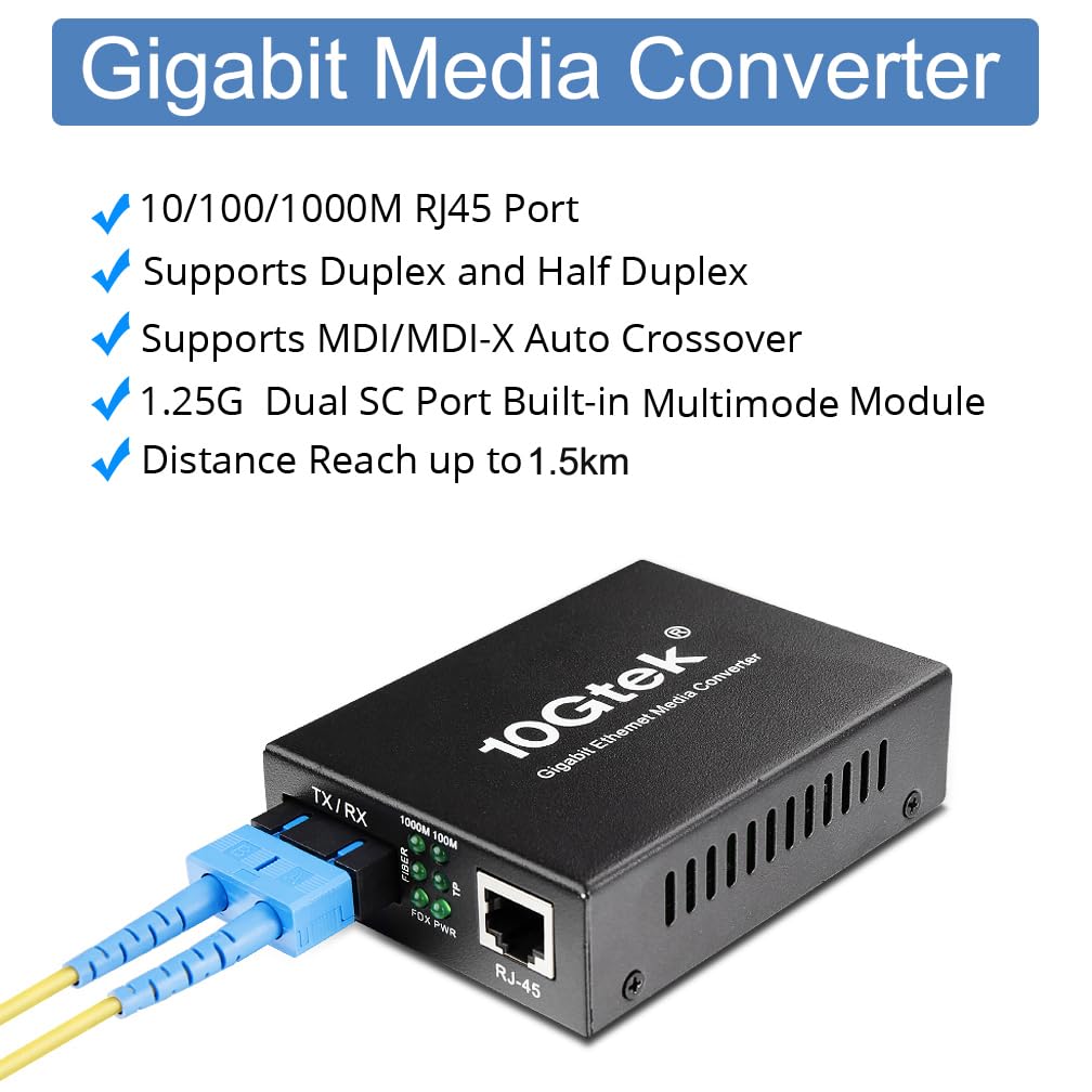 Gigabit Sc To Rj45 Fiber Media Converter, Multimode Fiber To Ethernet Converter, 10/100/1000Mbps Rj45 Port To 1000Mbps Multi Mod