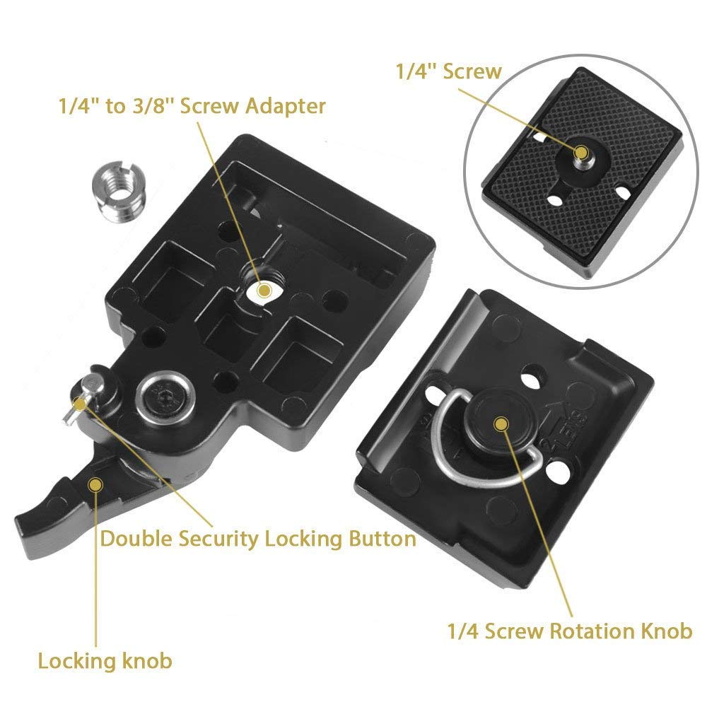 Utebit 323 Rc2 Quick Release Plate, Metal Rapid Adapter With 1/4' And 3/8' Camera Screw Tripod Mount Plate Fit Only For Manfrotto Tripod