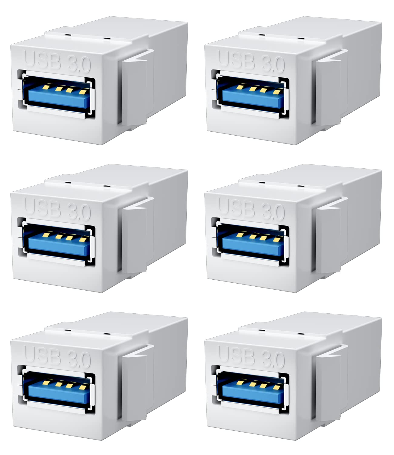 Berlat Usb 3.0 Keystone Jack Insert, Usb Keystone Jack,Usb To Usb Adapters Female To Female Inserts Connector Interface Coupler Socket Adapter Port For Wall Plate Outlet Panel(White 6 Pack)