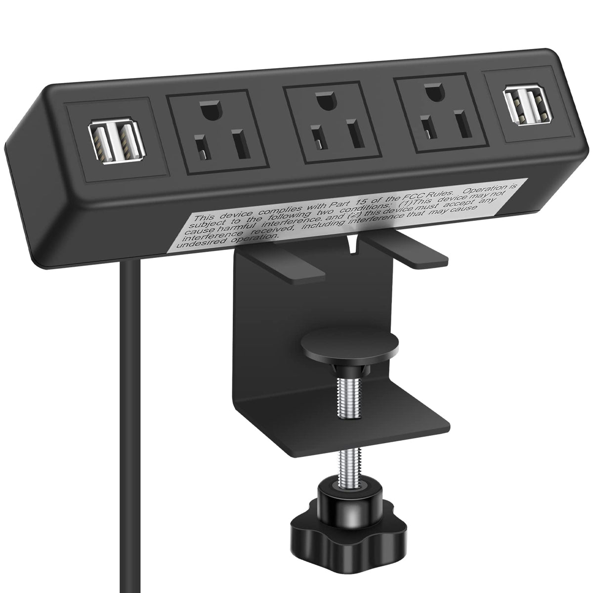 3 Ac Outlet Desk Clamp Power Strip, Desk Mount Usb Charging Power Station, Removable Desktop Edge Power Center Plugs Output 125V