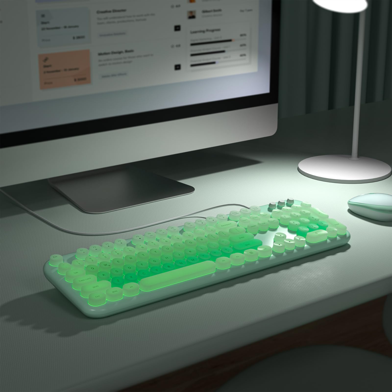 Atelus Wired Backlit Keyboard, Full Size Usb Keyboard With Colorful Retro Keycaps, Numeric Keypad And Media Hotkey For Computer