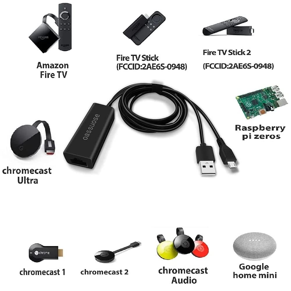 Oassuose Ethernet Adapter For Fire Tv Stick,Fire Stick 4K Ethernet Adapter,For Chromecast Ultra/Google Home Mini And Other Strea