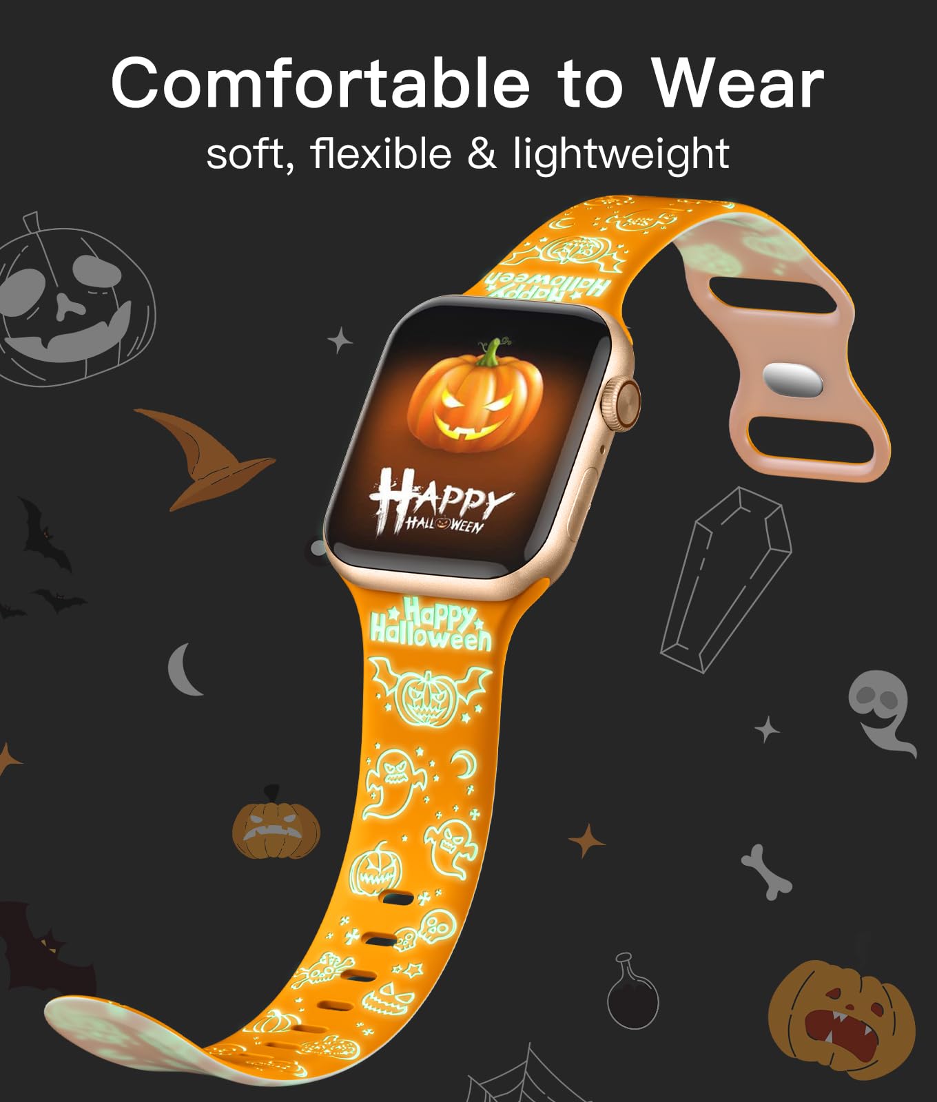 Halloween For Apple Watch Band 40Mm 41Mm 38Mm 42Mm 44Mm 45Mm 49Mm For Women Girl, Cute Engrave Holiday Festival Soft Silicone La