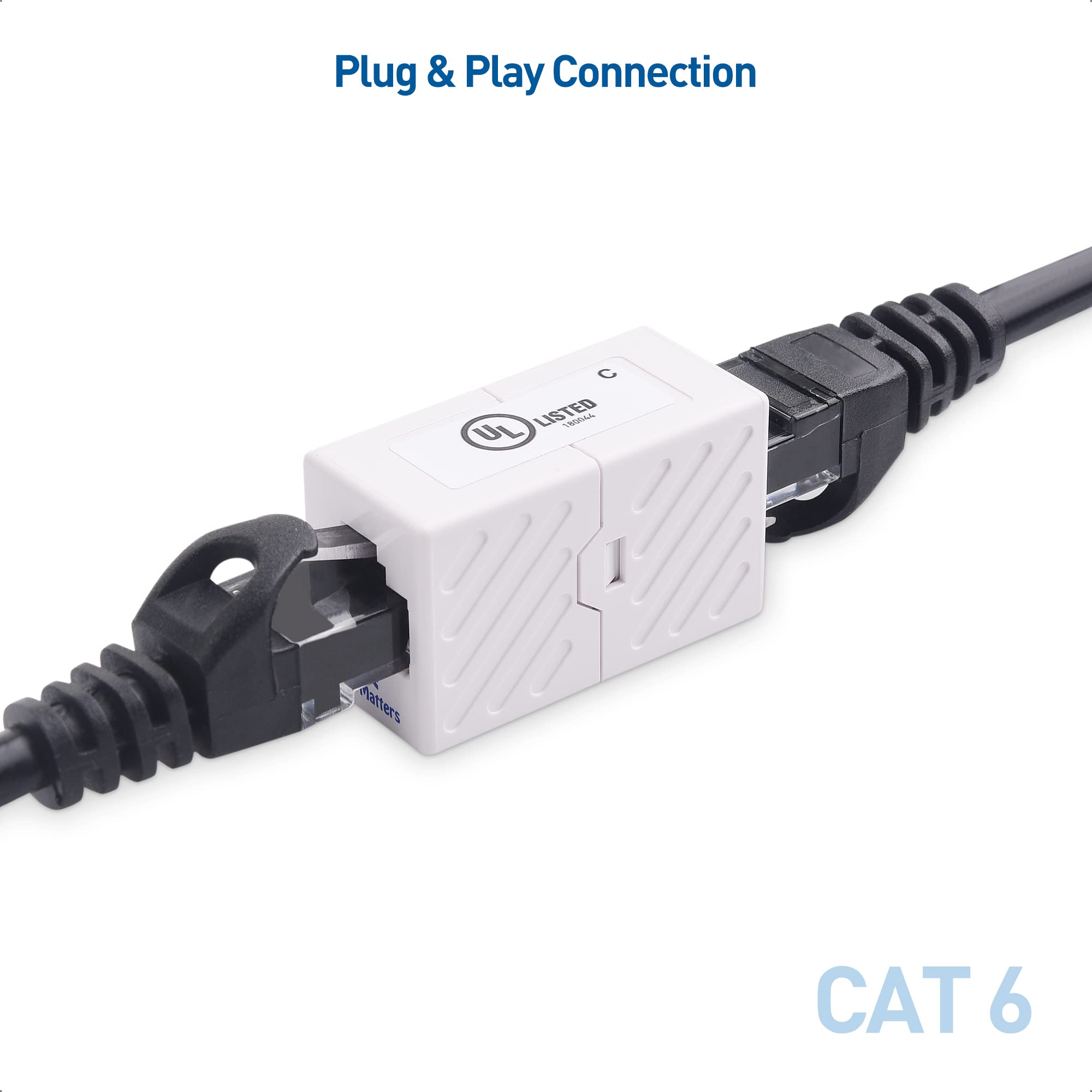 Cable Matters [UL Listed] 10 Pack 10Gbps Cat 6 Ethernet Coupler (RJ45 Coupler, Cat6 Coupler, Ethernet Extender Adapter) in White, Compatible with Cat6A, Cat5e