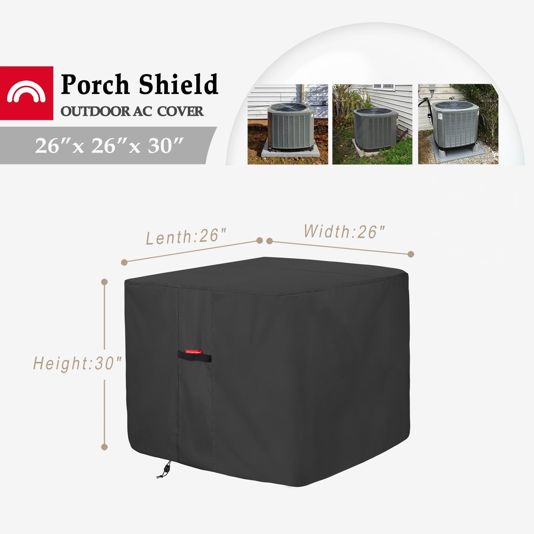 Porch Shield 600D Waterproof Air Conditioner Covers For Outside Units Square Ac Cover Black   26 X 26 X 30 Inch