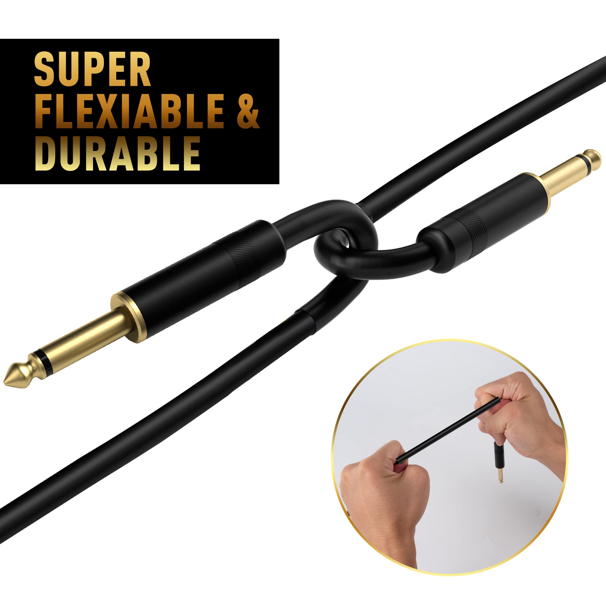 Guitar Cable 75 Feet  Straight To Straight Instrument Cable Gold Plated 1/4 Inch Ts Professional Electric Bass Guitar Cord Amp C