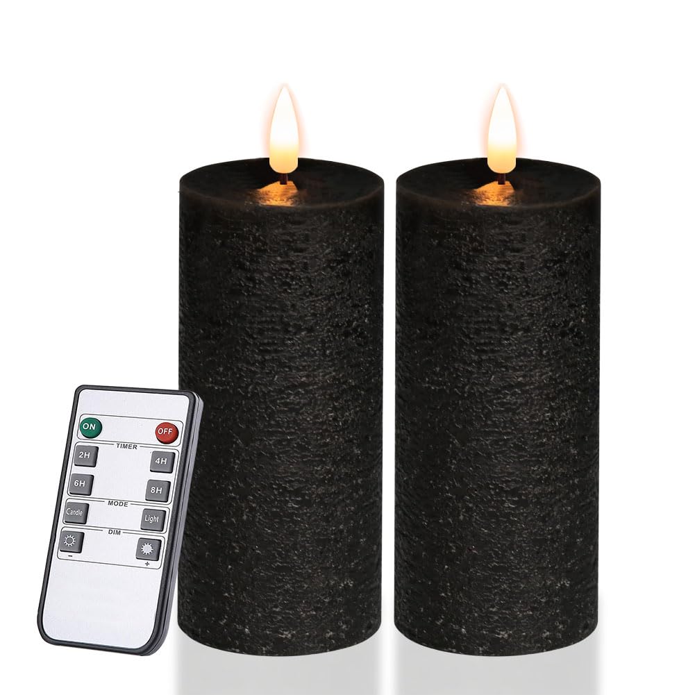 Volnyus Black Flameless Candles Set Of 2 (2.2X5 Inch) Real Wax Flickering Led Candles Battery Operated With Remote Control Timer