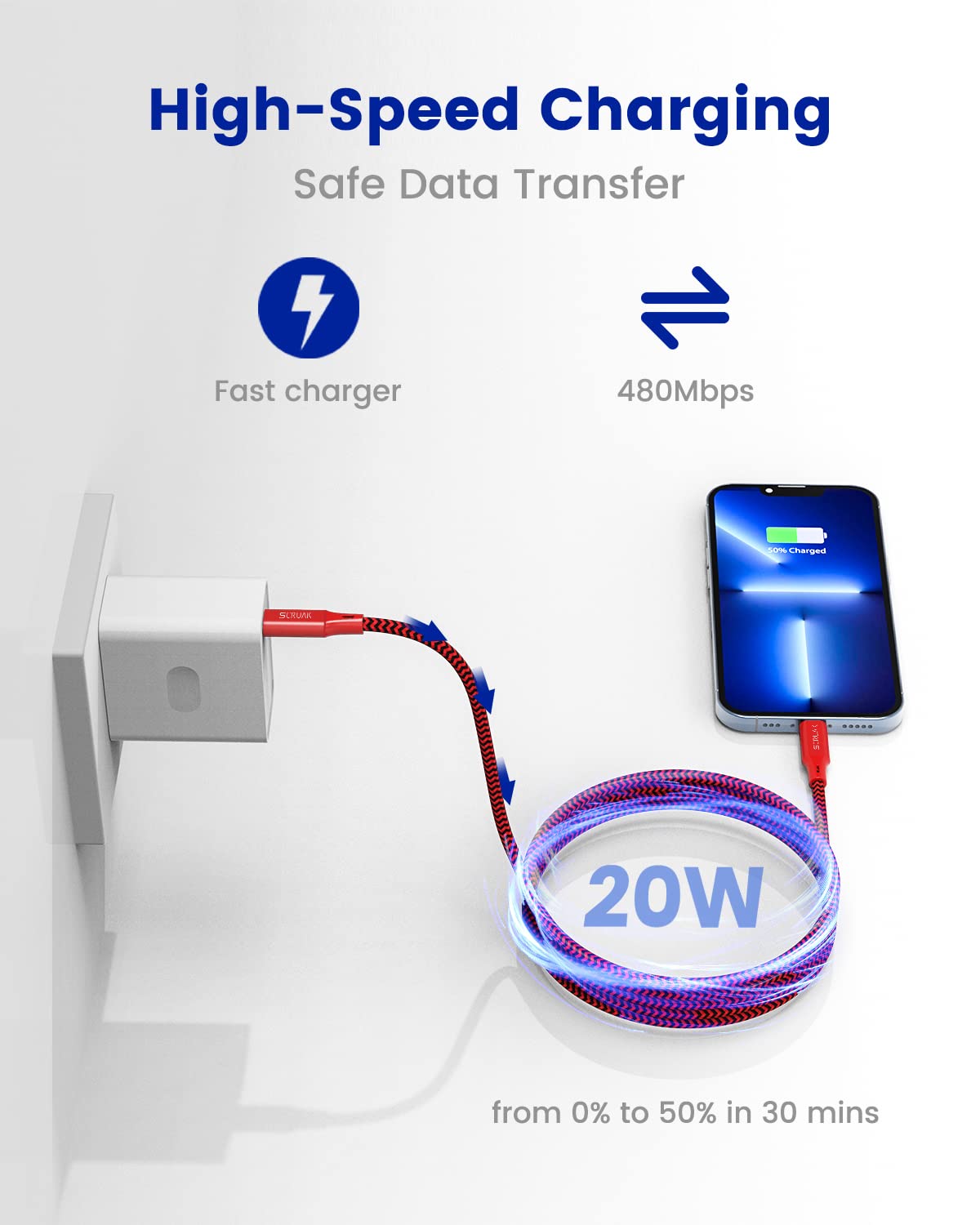 Extra Long Iphone Charger Cord 16Ft, Scruak [Mfi Certified] 16 Ft Usb C To Lightning Cable Fast Charging Nylon Braided Iphone Ch