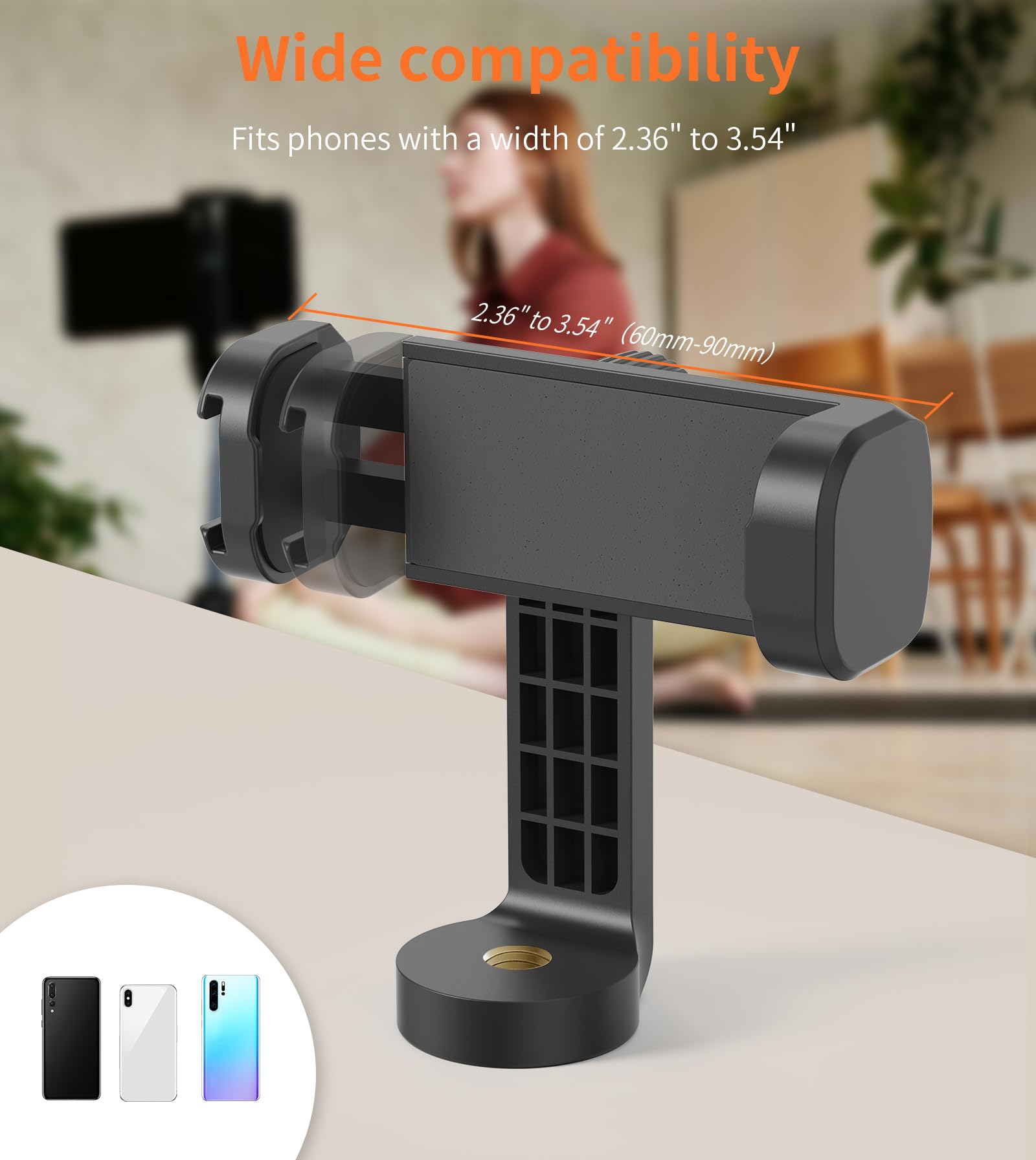 Gahenwo Phone Mount For Tripod, Universal Tripod Mount Adapter With Cold Shoe, 360 Rotates Adjustable Cell Phone Clip Clamp Hold