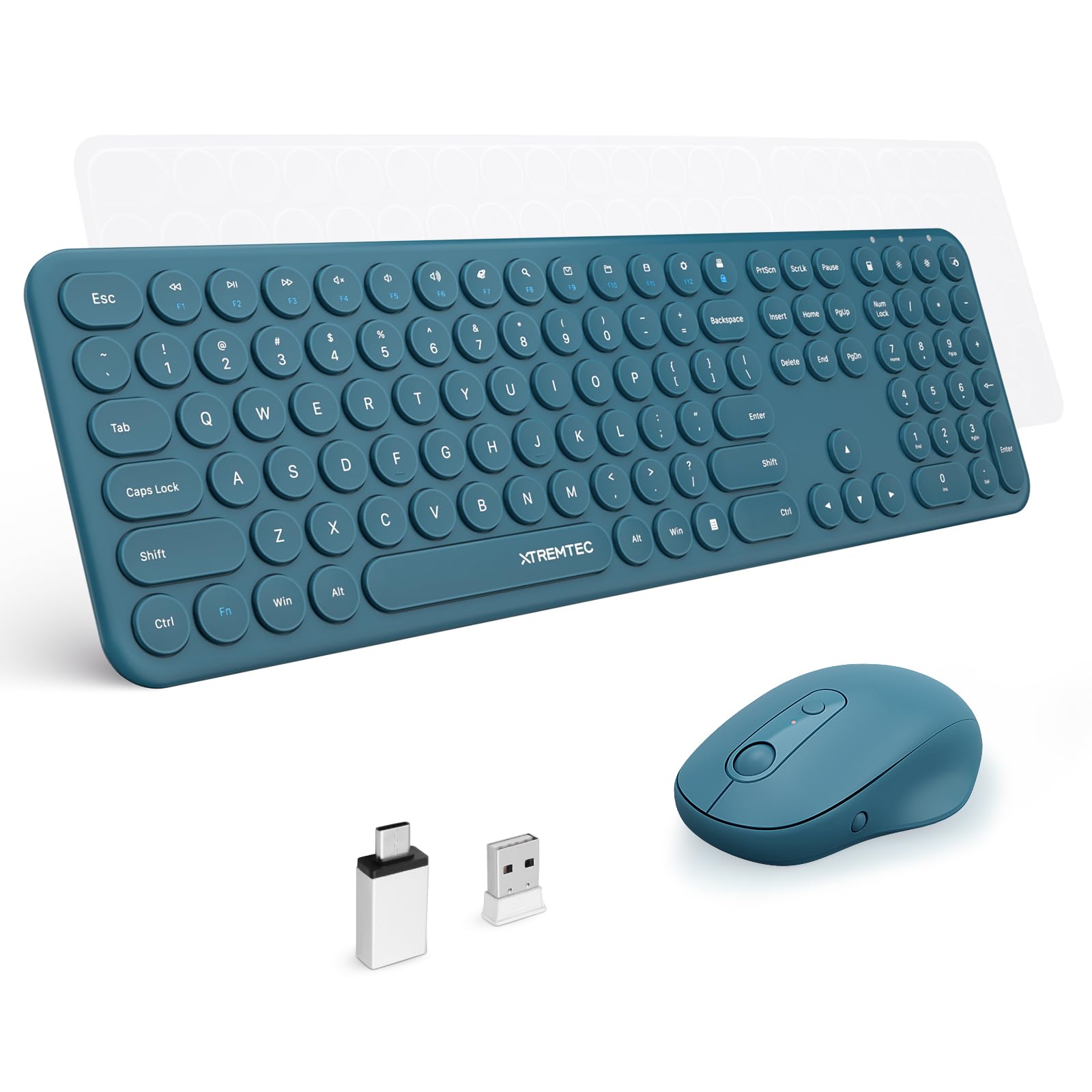 XTREMTEC Full Size 2.4G Wireless Keyboard Mouse Combo, Ultra Slim Silent Cute Computer Keyboard with USB Receiver for Windows, O