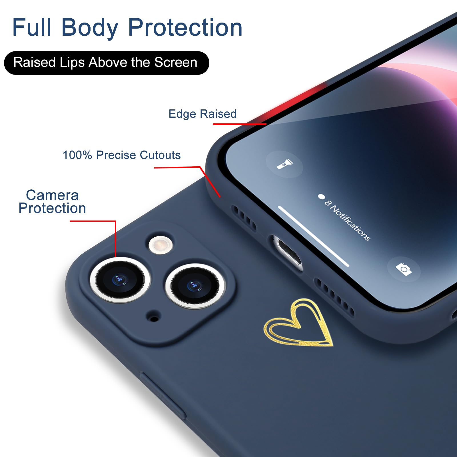 Wirvyuer For Iphone 14 Case Cute Slim Shockproof Phone Case With Wireless Charging Support And Protection, Navy Blue