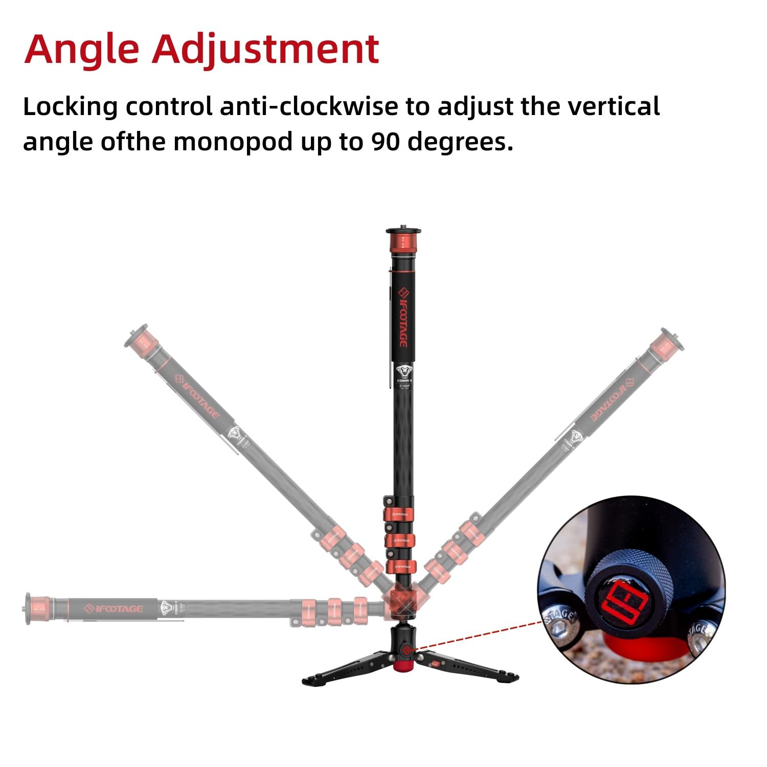 Ifootage Cobra 3 C180F,Camera Monopod With Tripod Base,Carbon Fiber Professional Video Monopod,Suitable For Slr Cameras And Camc