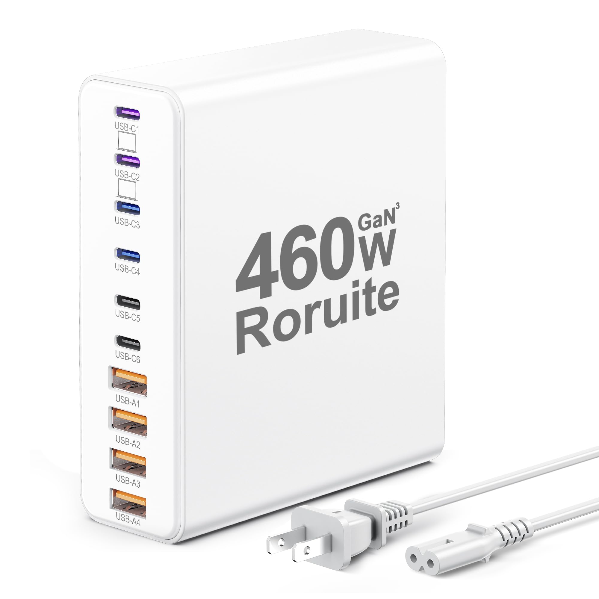 460W USB C Charger Block, 10-Port USB Charging Station GaN III PD Charger Type C & USB A, Dual 65W PC Laptop Fast Adapter for Ma