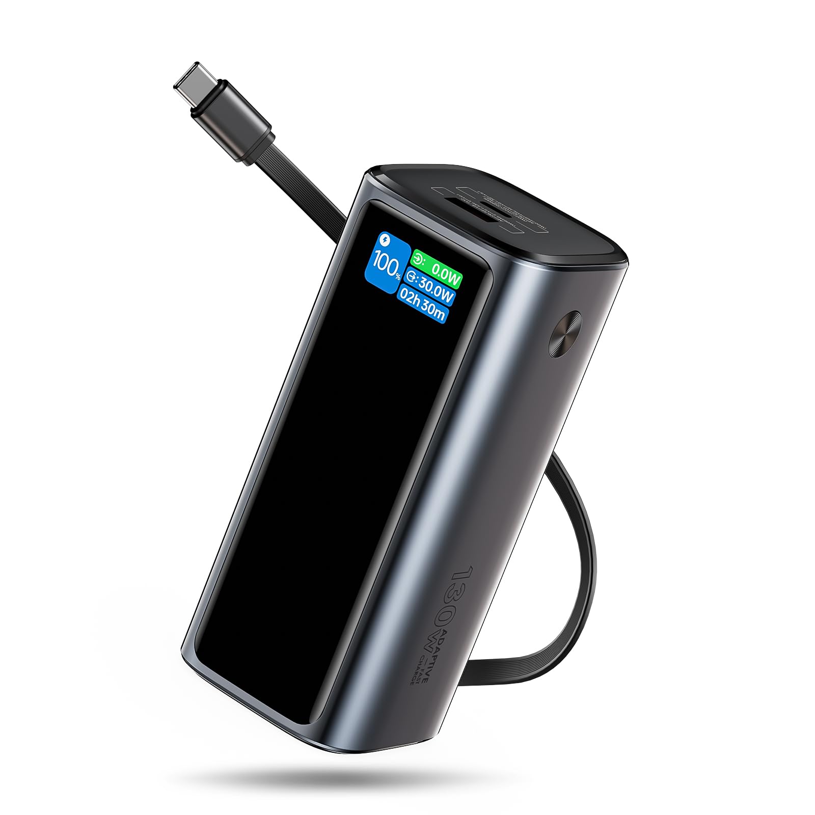 Laptop Power Bank, 130W Portable Charger with Dual Ports & Built-in Retractable Cable, 20000mAh Portable Power Bank with Smart D