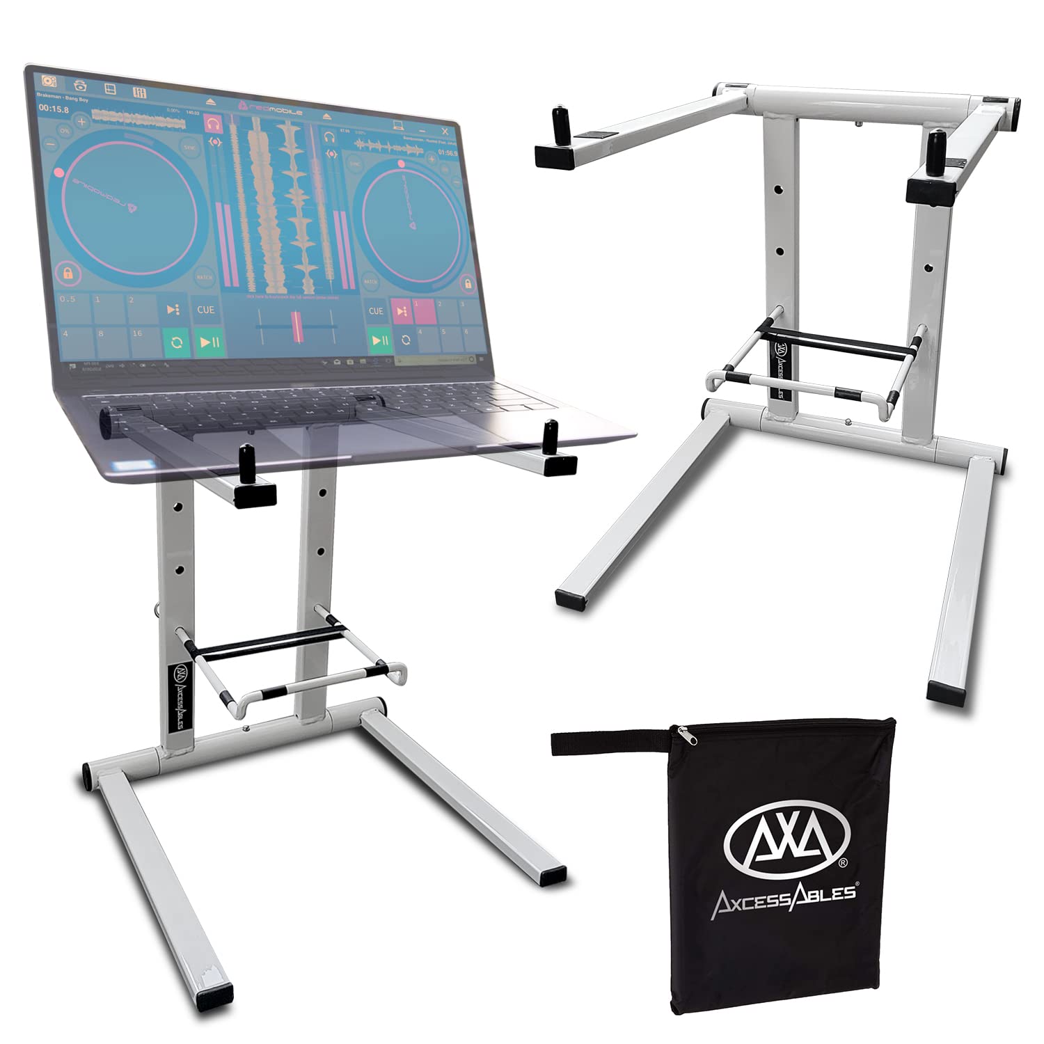 Axcessables Portable Dj Laptop Stand With Bag | Folding Laptop Stand | Elevated Macbook Stand For Home Office, Music Production,